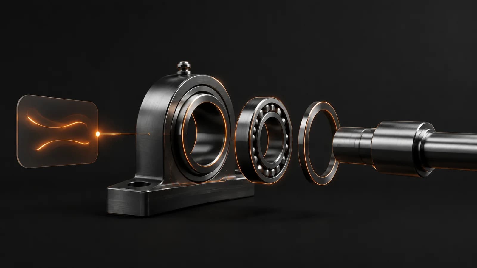 Panneau de conversation relié à un roulement, un palier et un arbre en vue éclatée, illustration de MCP SOLIDWORKS.